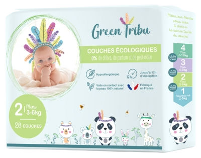 Image Green Tribu Couches Écologiques  Mini Taille 2 (3-6 kg) - 28 unités