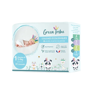 Image Green Tribu Couches Écologiques Nouveau-Né Taille 1 (2-5kg) - 30 unités