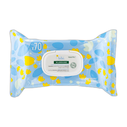 Image Klorane - Bébé - Lingettes nettoyantes douces au Calendula apaisant - Peau normale à sèche 70 u