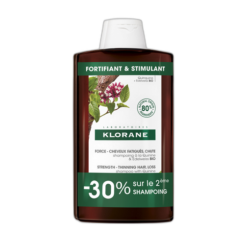 Image Klorane - Quinine - Shampoing fortifiant à la Quinine & Edelweiss BIO - Chute de cheveux, cheveux fatigués - Offre spéciale duo 2X400ml