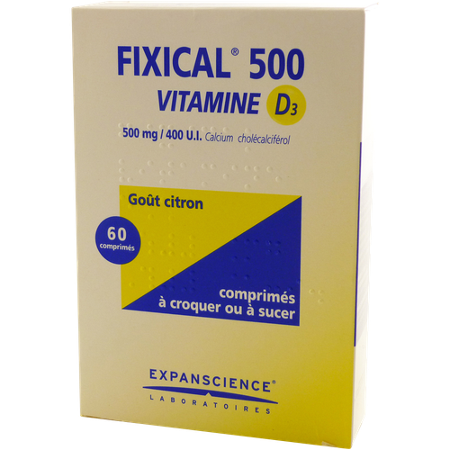 Image FIXICAL VITAMINE D3 500MG/400UI COMPRIMÉ À CROQUER OU À SUCER BOITE DE 3 TUBES DE 20