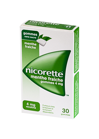 Image NICORETTE 4MG 30GOMMES SANS SUCRE MENTHE FRAICHE