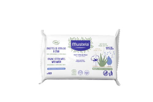 Image Mustela Lingettes de Coton Bio à l'Eau Paquet de 60 lingettes