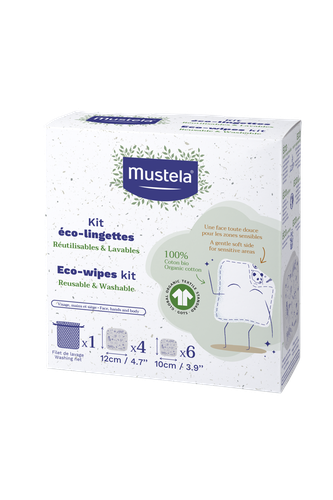 Image Mustela Eco-lingettes 100% coton BIO Kit de 10 eco-lingettes + filet