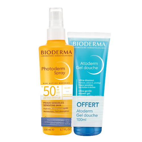 Image Bioderma Pack PHOTODERM Spray SPF 50+ protection écran total +ATODERM Gel de Douche 100ML OFFERT